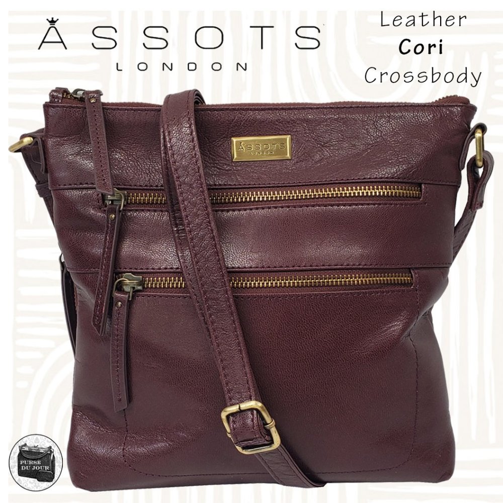 Assots of London Burgundy Leather CORI Crossbody Purse RFID Credit Card Slots